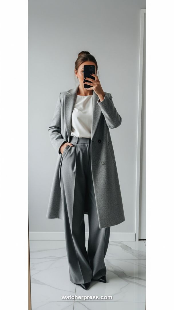 The Power of Grey: Mastering Monochromatic Suiting with a Textured Wool Overcoat