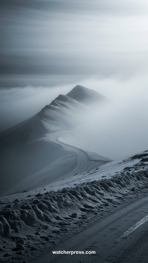 The Ridge Route: Ethereal Winterscape Wallpaper