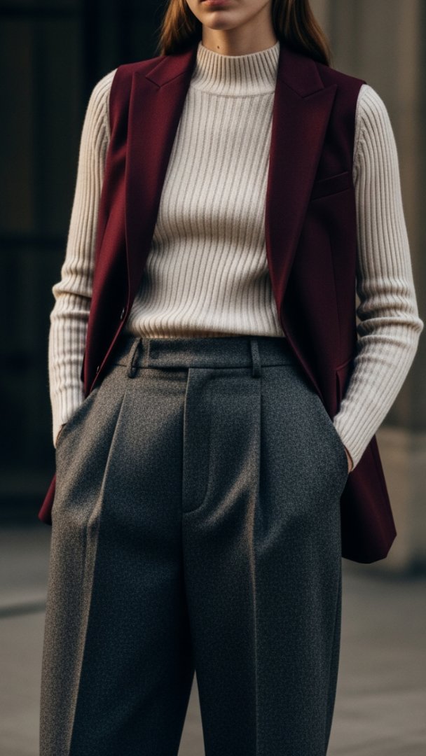 The Tailored Burgundy Sleeveless Blazer Vest