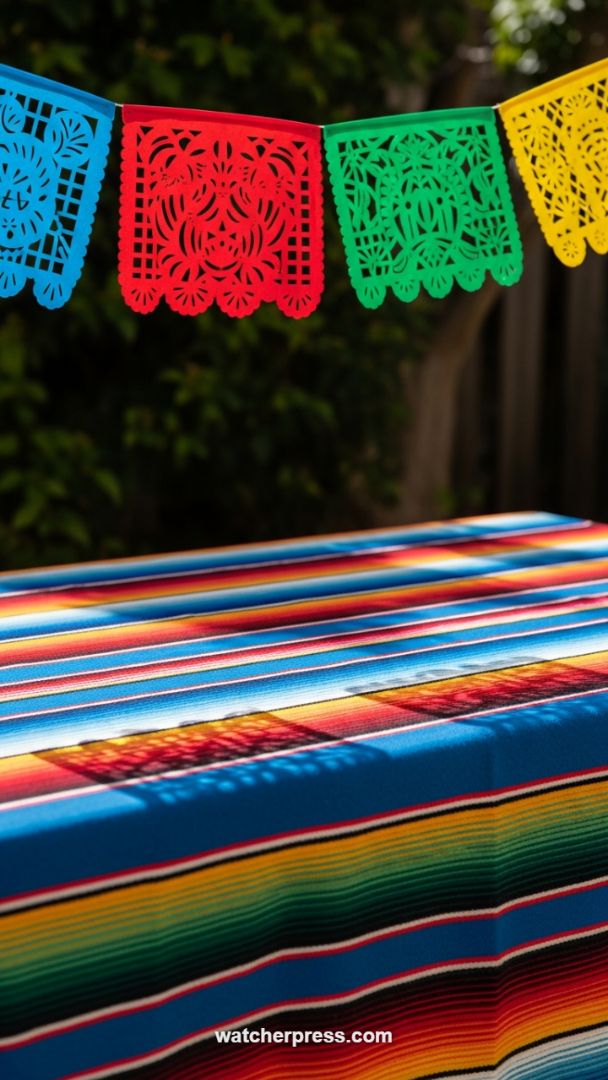 The Ultimate Fiesta Foundation: Authentic Serape Tablecloth and Papel Picado Pairing