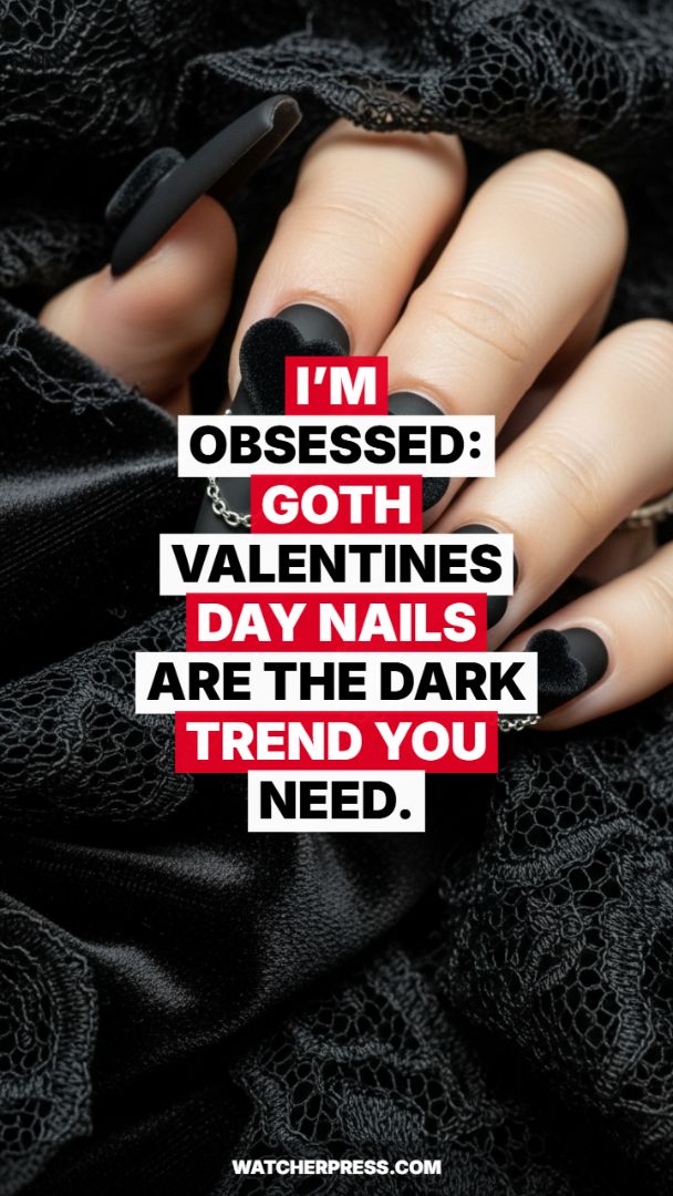 The Viral Dark Romance: Matte Black Coffin Nails with Velvet Hearts and Chain Accents