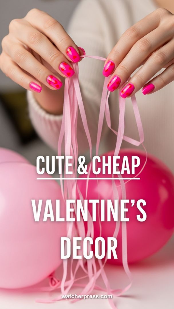 Vibrant Fuchsia Squoval Nails with Floating Heart Accents