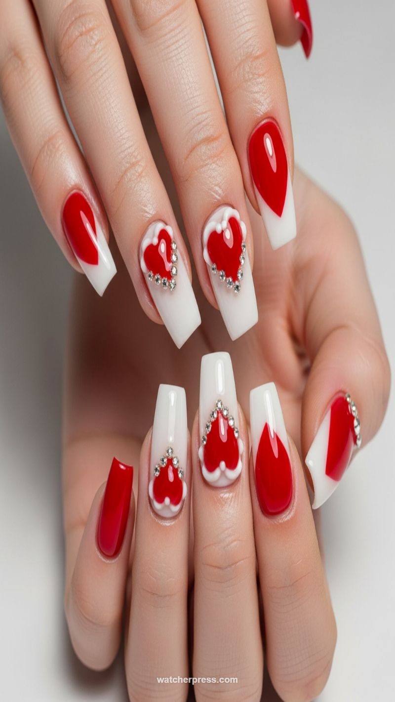 1. Bold Red & White 3D Puffy Hearts