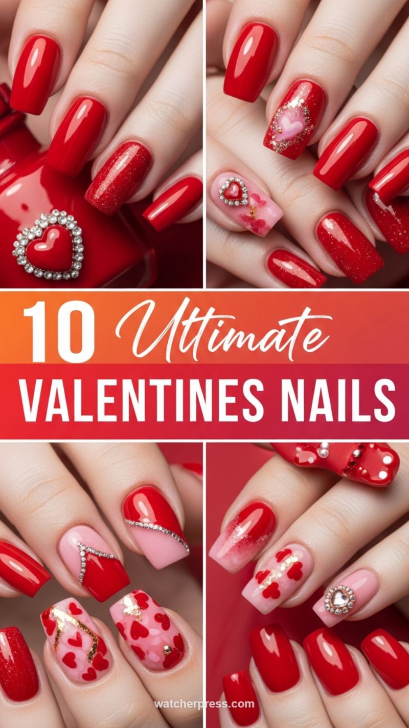 1. Classic Red Glamour with Diamond Hearts