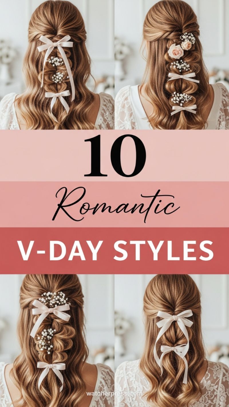 1. Romantic Half-Up Waterfall with Bows (10 V-Day Styles)