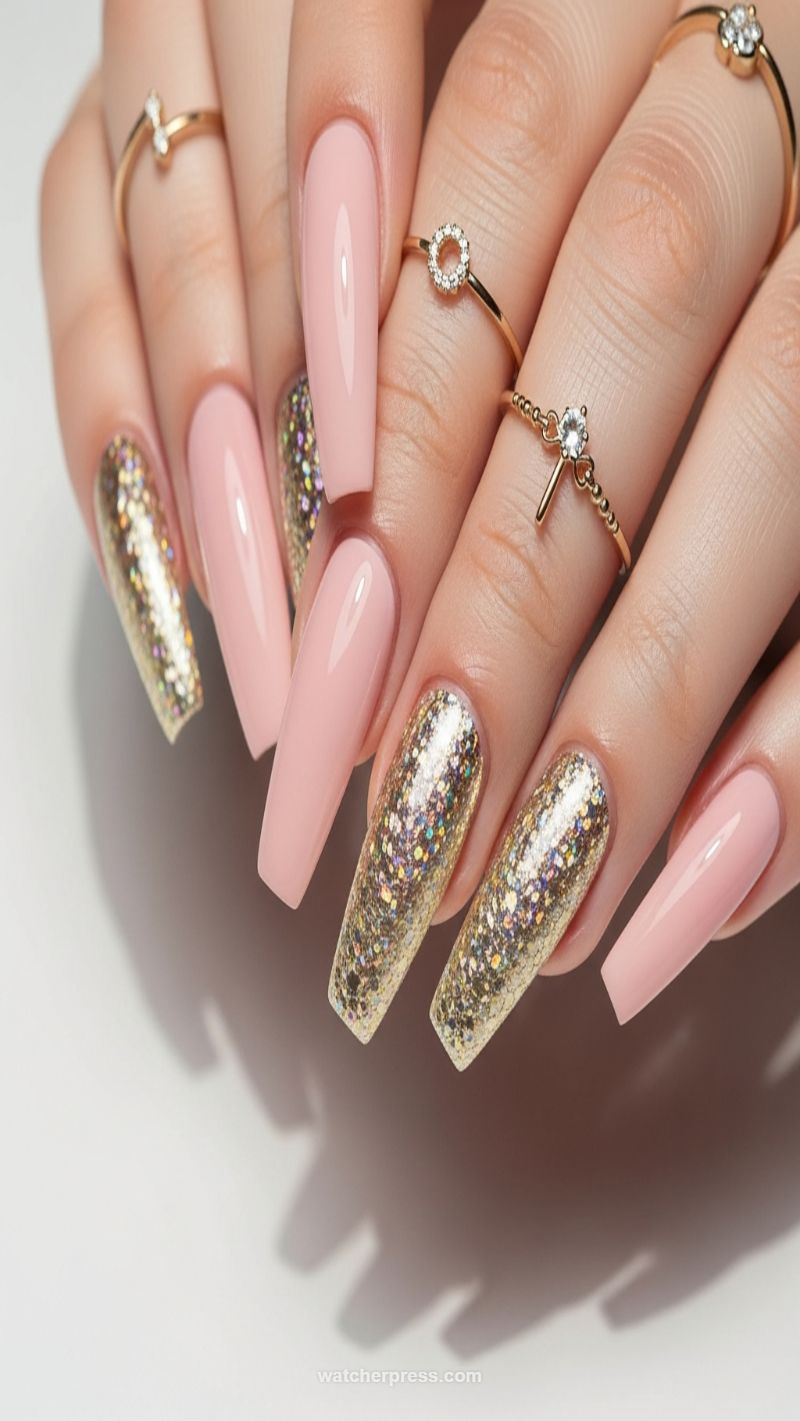 1. Soft Pink Elegance with Golden Sparkle