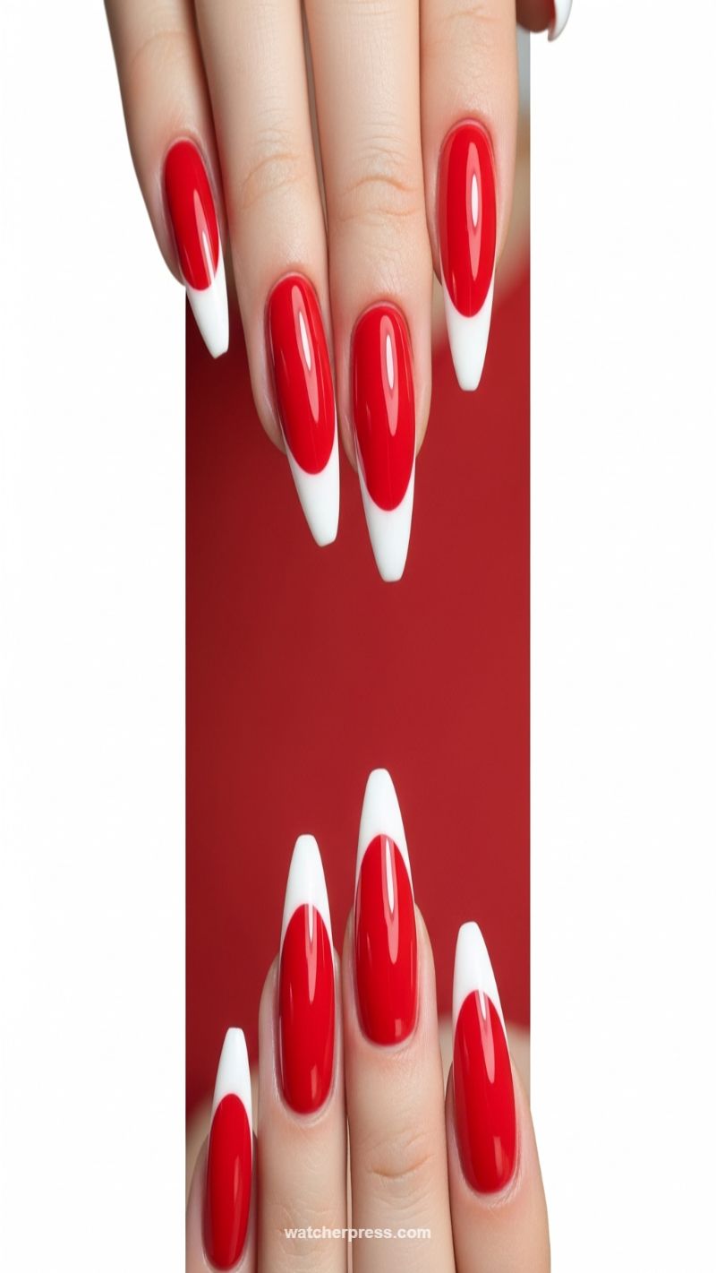 1. The Bold Red V-Cut French Manicure