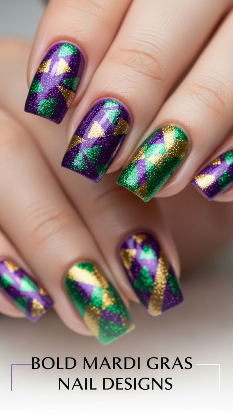 10. Bold Mardi Gras Glitter Geometry