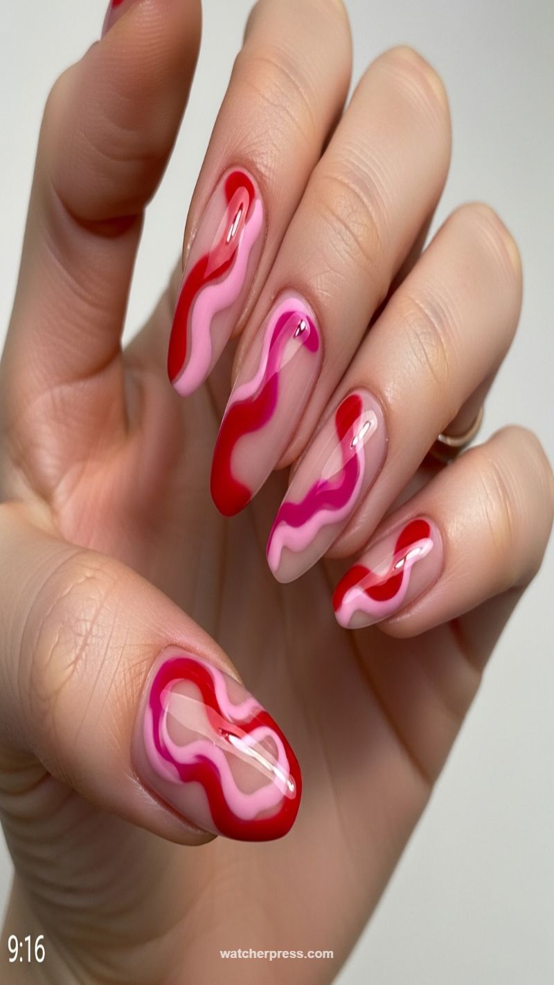 10. 'Lava Lamp' Abstract Wavy Art in Pink and Red