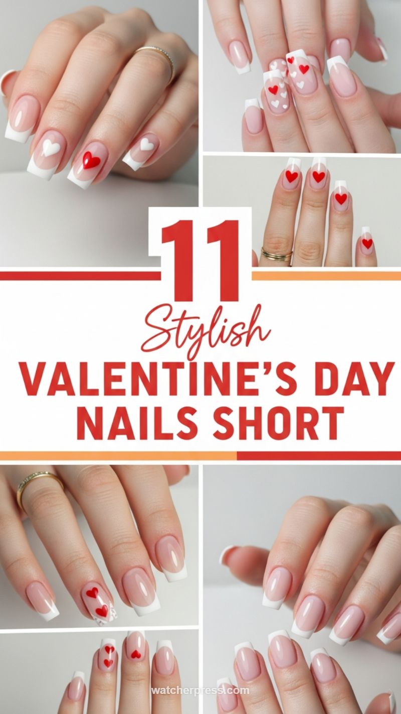 10. Stylish Short Nails with Classic French and Hearts
