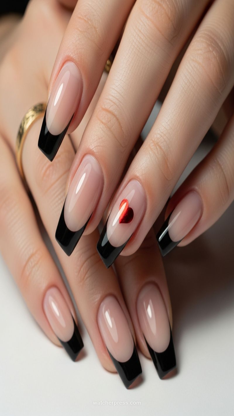 11. Classic Black French with Subtle Red Heart