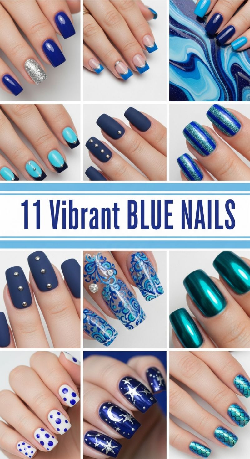 11 Vibrant BLUE NAILS: Oceanic and Celestial Designs