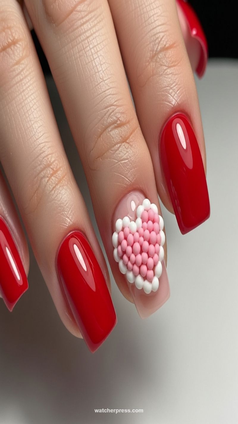 12. 3D Beaded Heart Accent on Glossy Red
