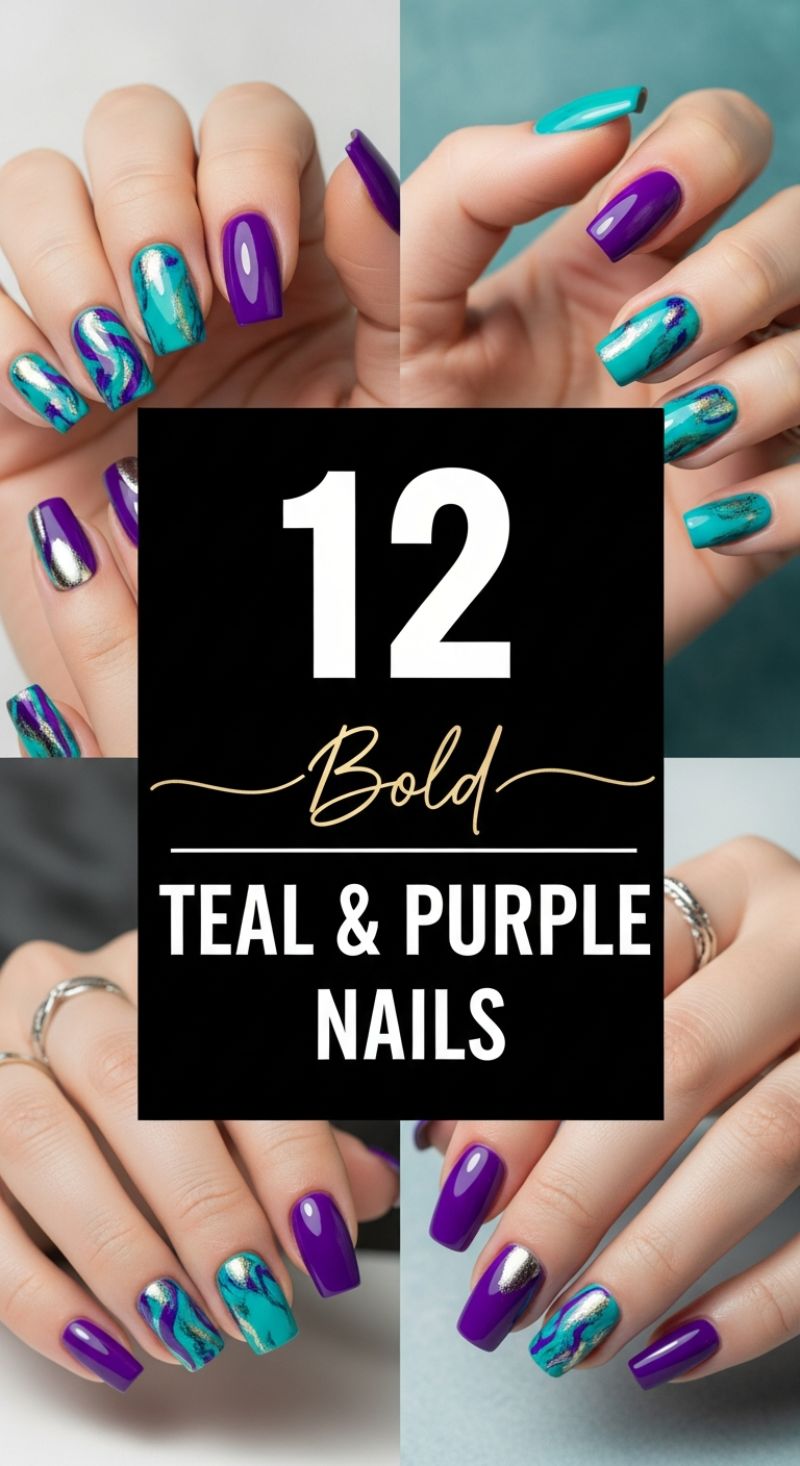 12 Bold Teal & Purple Nails