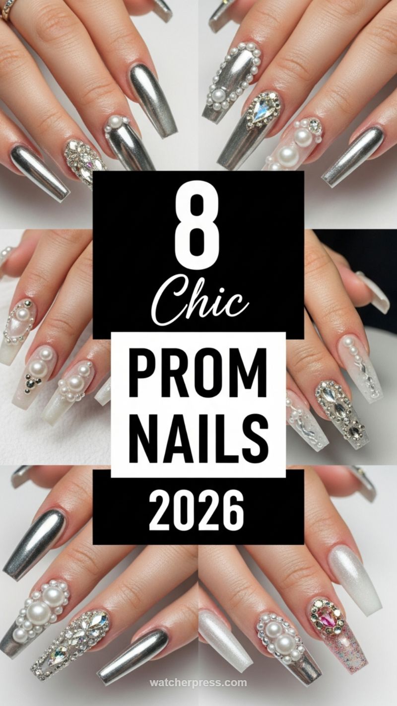 12. Chic Silver Chrome and Pearl Prom Nails