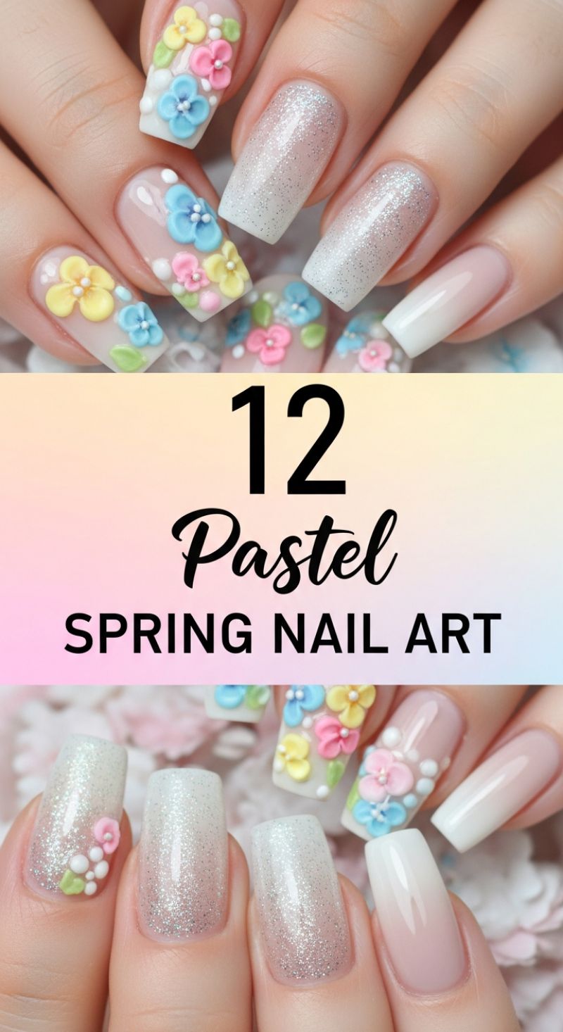 12 Pastel Spring Nail Art: 3D Floral and Glitter Ombré