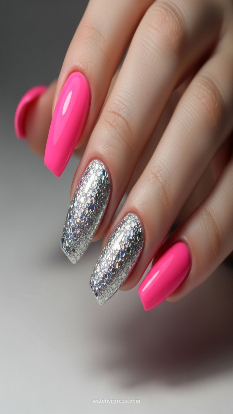 13. Hot Pink Pop with Chunky Silver Glitter