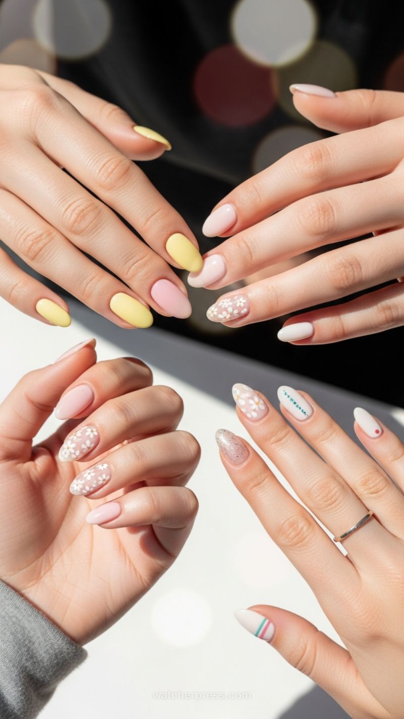 13. Soft Almond Shapes and Dainty Spring Florals