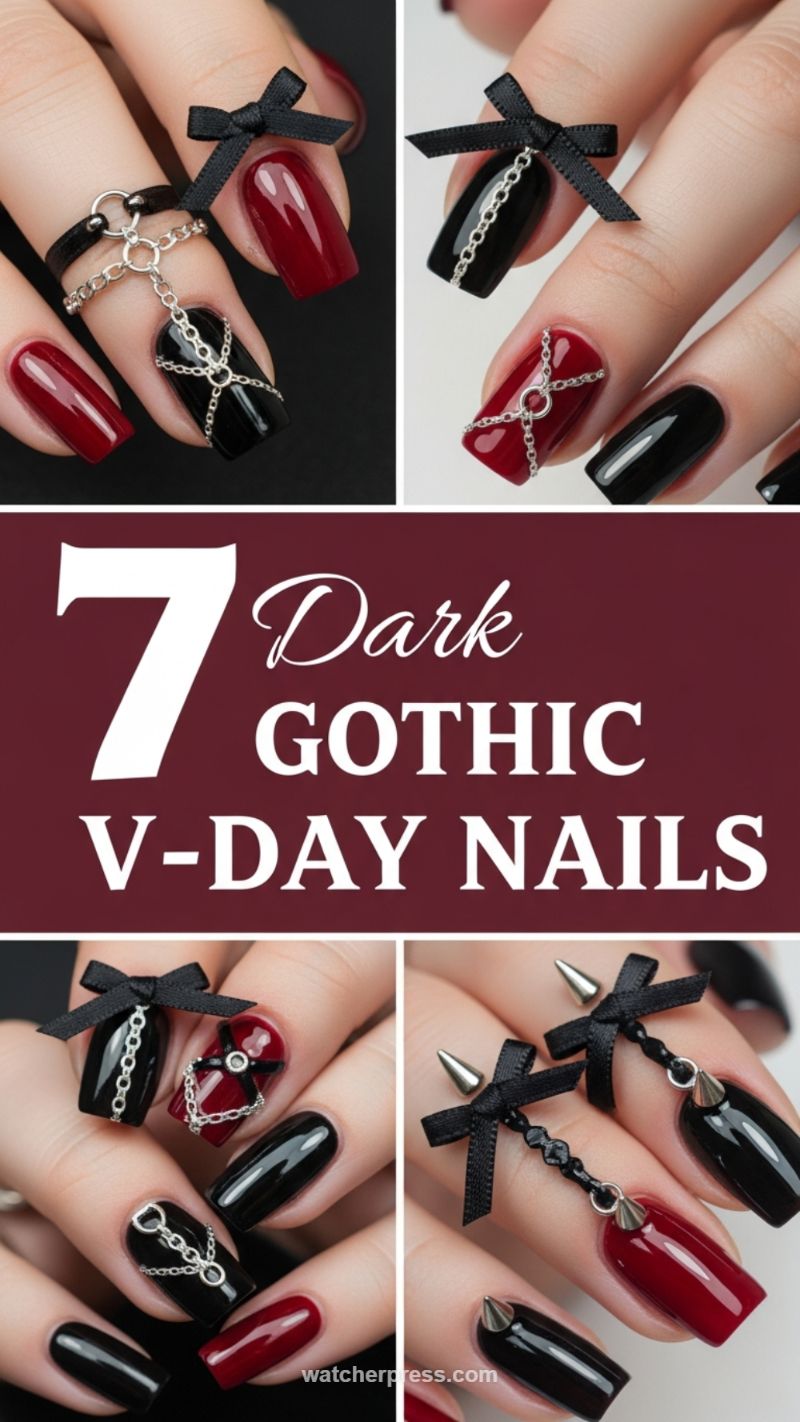 14. Dark Gothic Valentine’s Day Nails