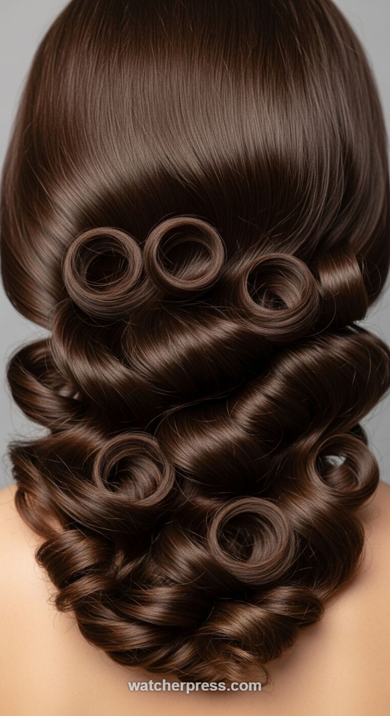 14. The High-Gloss Sculpted Pin Curl Updo