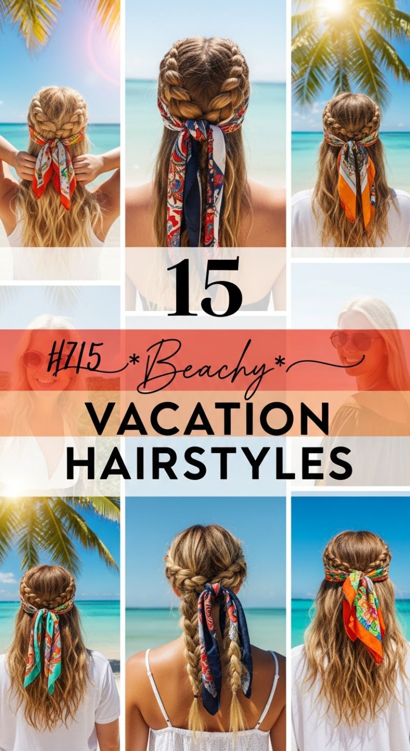 15 Beachy Vacation Hairstyles: The Scarf-Wrapped Crown Braid