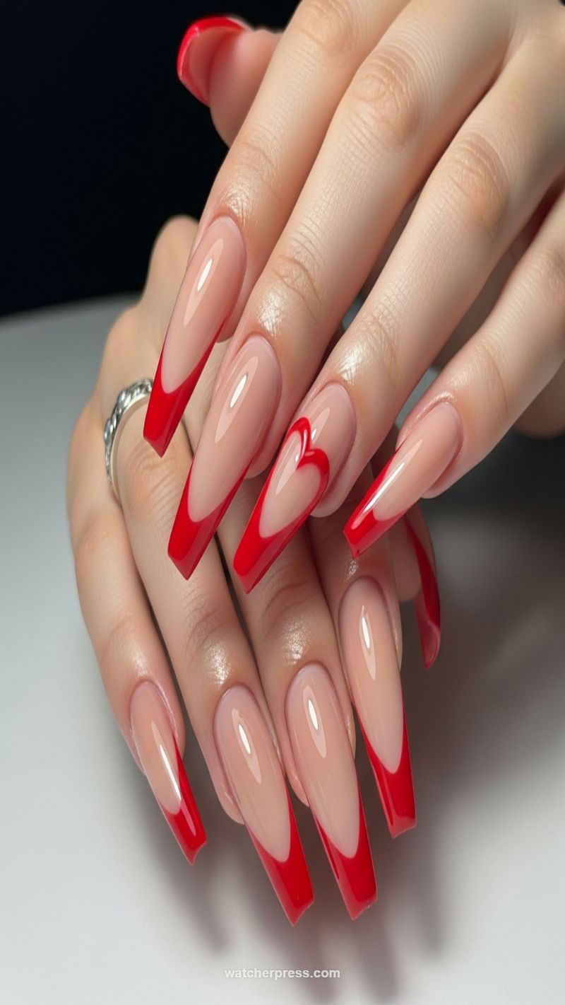 15. Dramatic Red V-French with Negative Space Heart