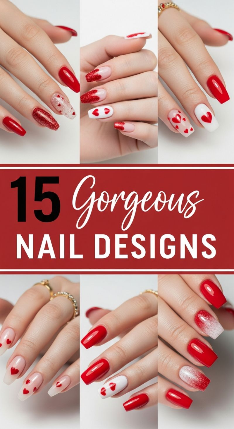 15 Gorgeous Nail Designs: Mastering Red and White Valentine's Themes