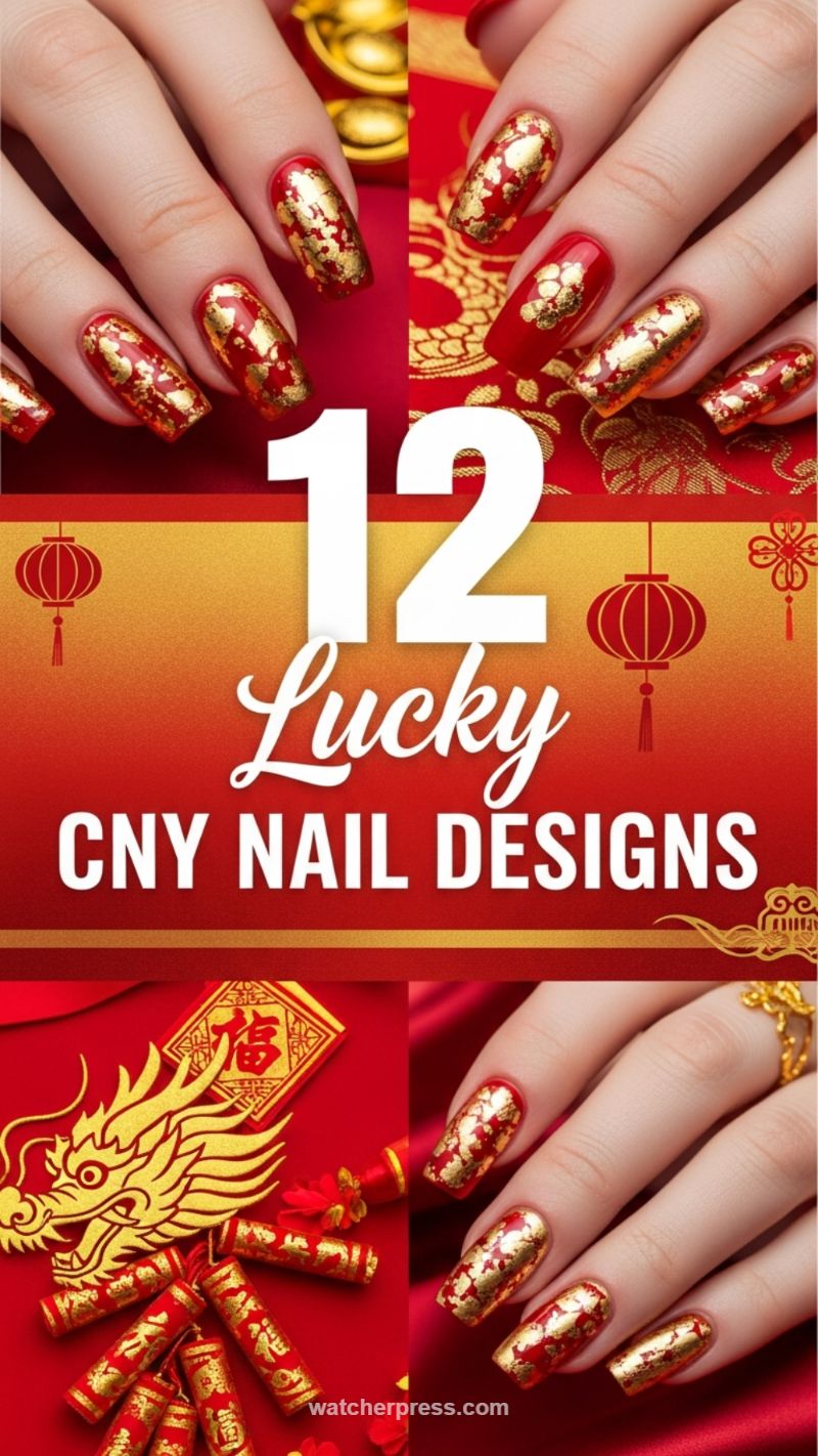 15. Lucky CNY Red and Gold Foil Nail Designs