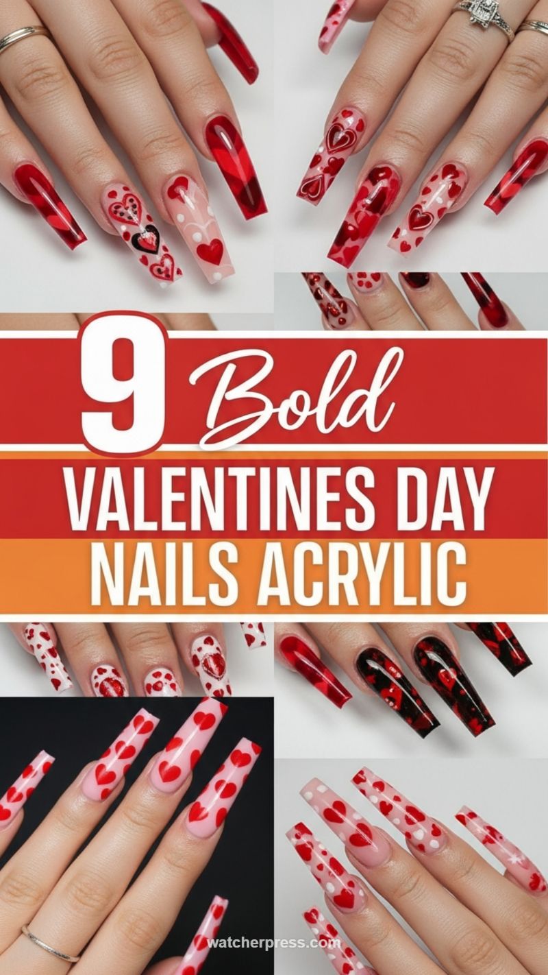 16. Bold Acrylic Lengths with Intricate Heart Details