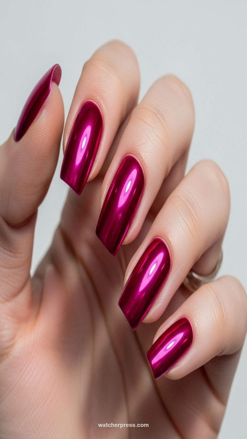 16. Full Coverage Chrome Magenta Manicure
