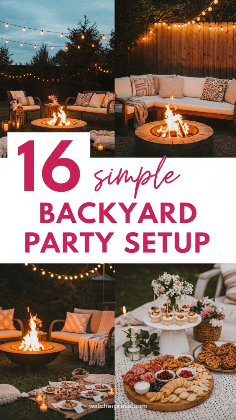 16. Simple Backyard Party Setup for Evening Ambiance