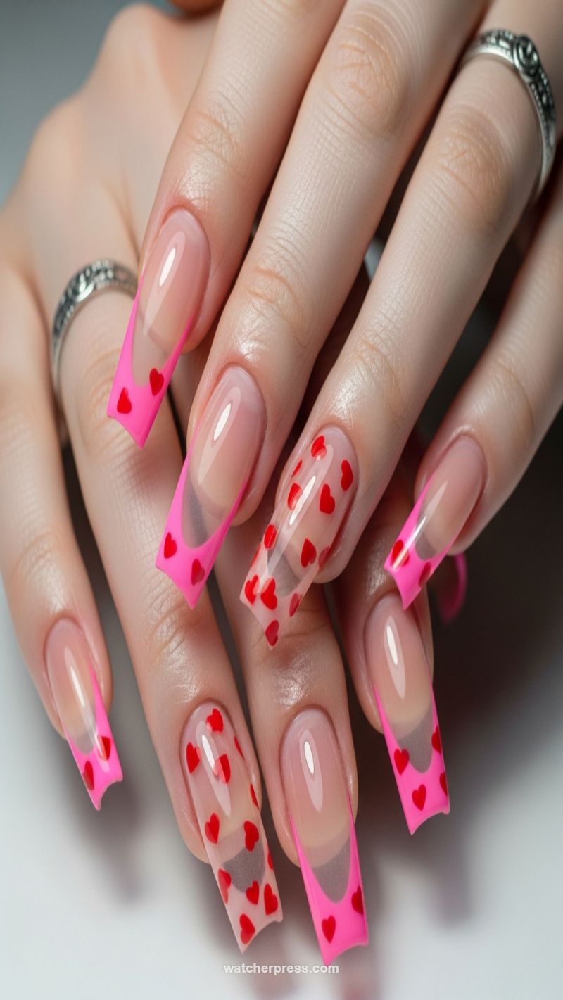 17. Neon Pink Heart Frame Tips