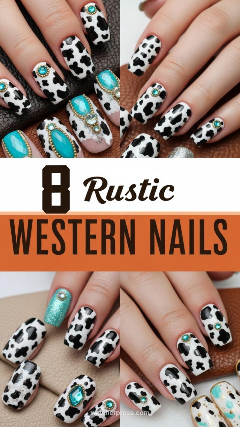 17. Rustic Western Cow Print Nails