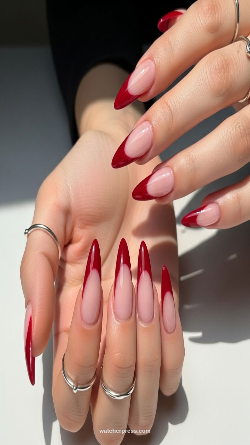 18. Siren Red Stiletto French Tips