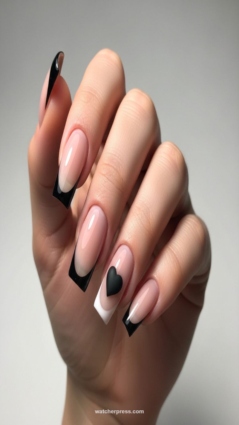 2. Black Heart French Tips