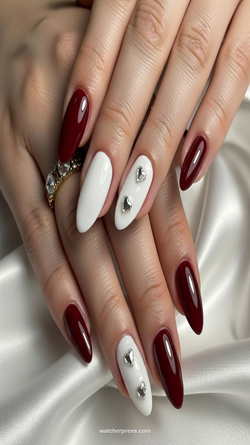 2. Classic Maroon and White Heart Charms