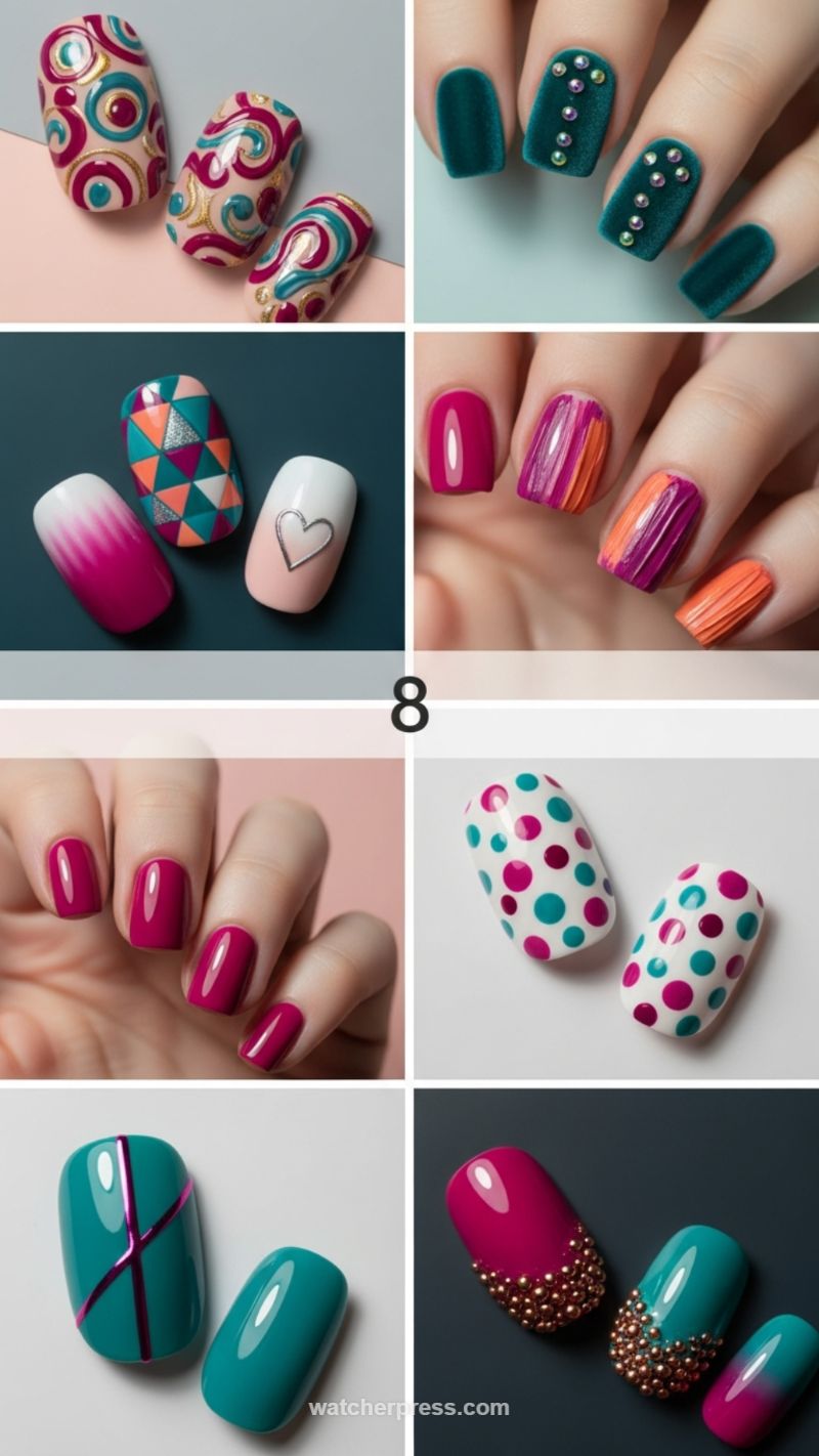 20. Bold Geometric and Textured Nail Art