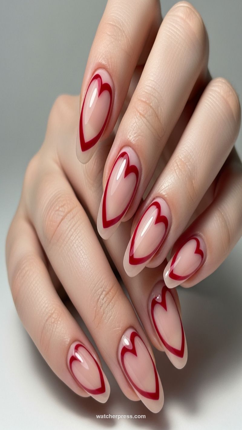 20. Red Outline Negative Space Hearts