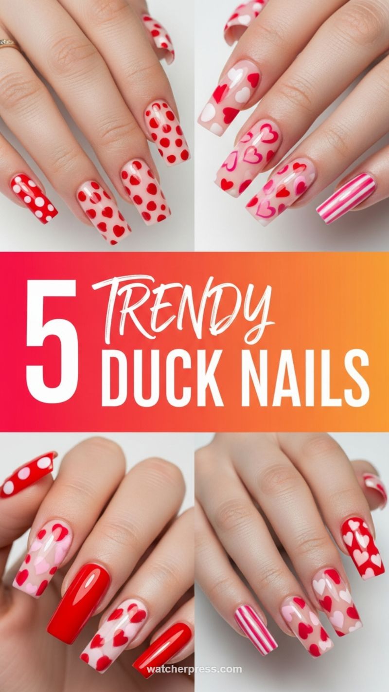 20. Trendy Flared Duck Nail Designs for Valentine's