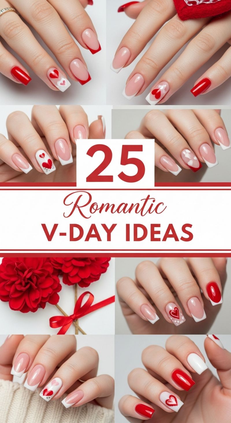 25 Romantic V-Day Ideas: Elegant French Tip Nail Art