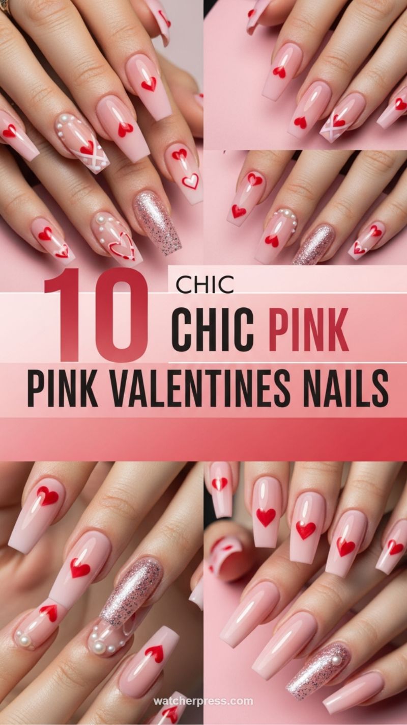 3. Chic Pink Valentine's Day Long Manicures
