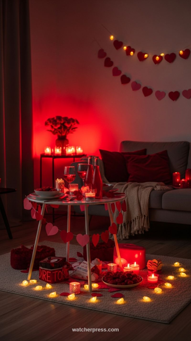 3. Intimate Red-Toned Date Night Ambiance