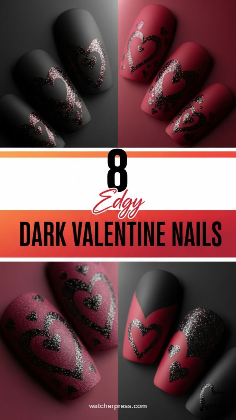 4. 8 Edgy Dark Valentine Nails: Matte Hearts and Glitter