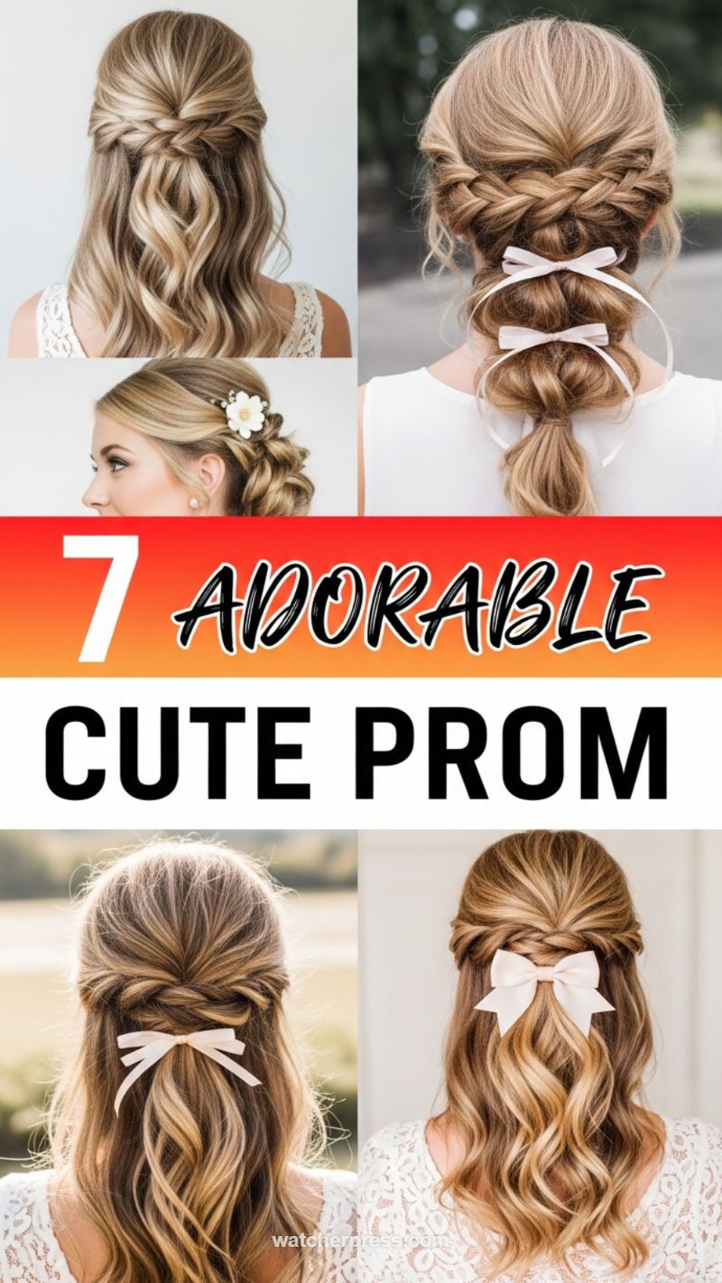 4. Adorable Prom Half-Up with Ribbons and Flowers