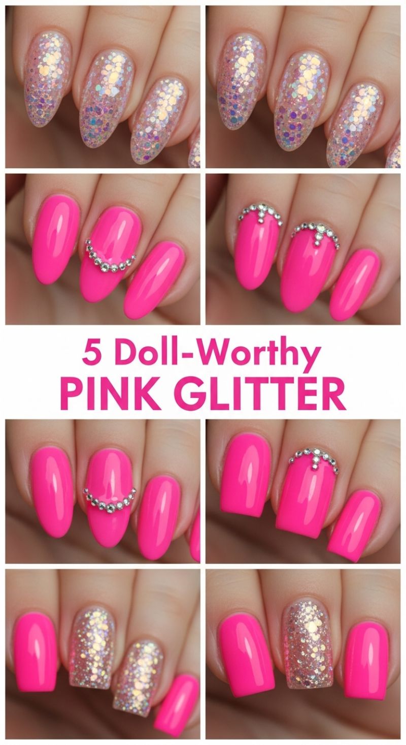 5 Doll-Worthy Pink Glitter & Rhinestone Designs