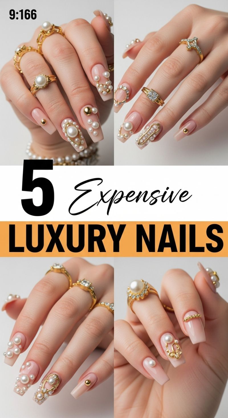 5 Expensive Luxury Nails: High-End Pearl & Gold Embellishments