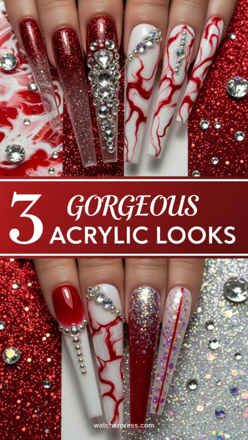 5. Gorgeous, High-Glam Red Acrylic Styles