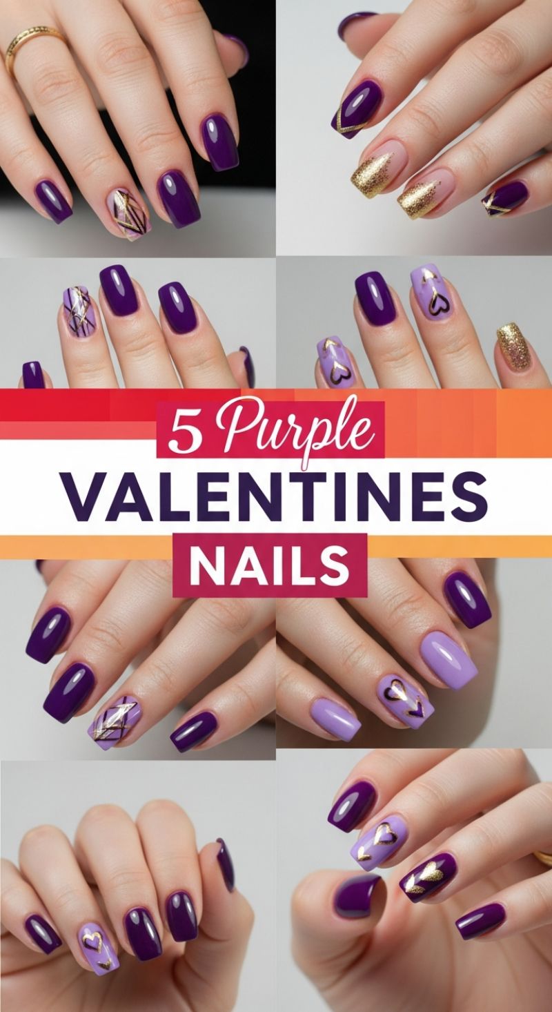 5 Purple VALENTINES NAILS