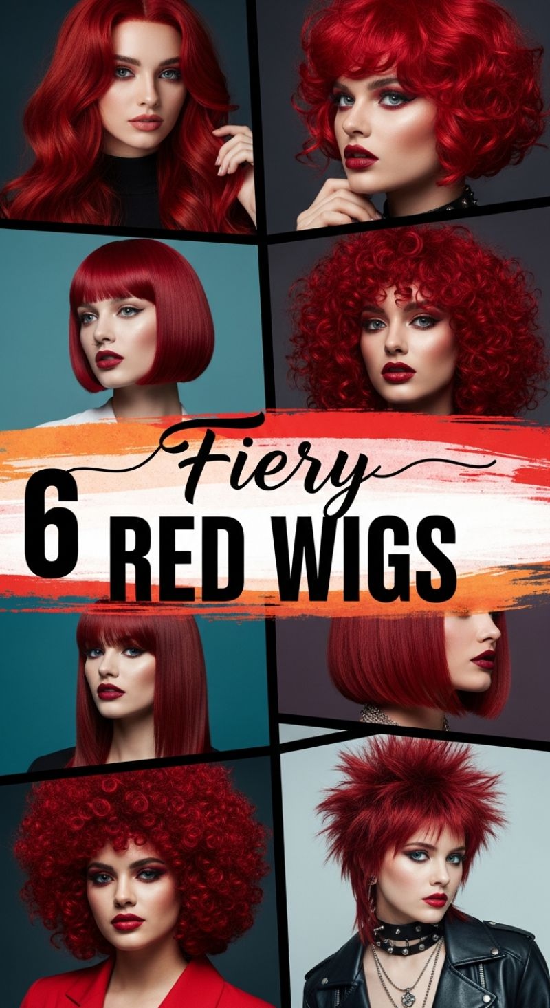 6 Fiery RED WIGS