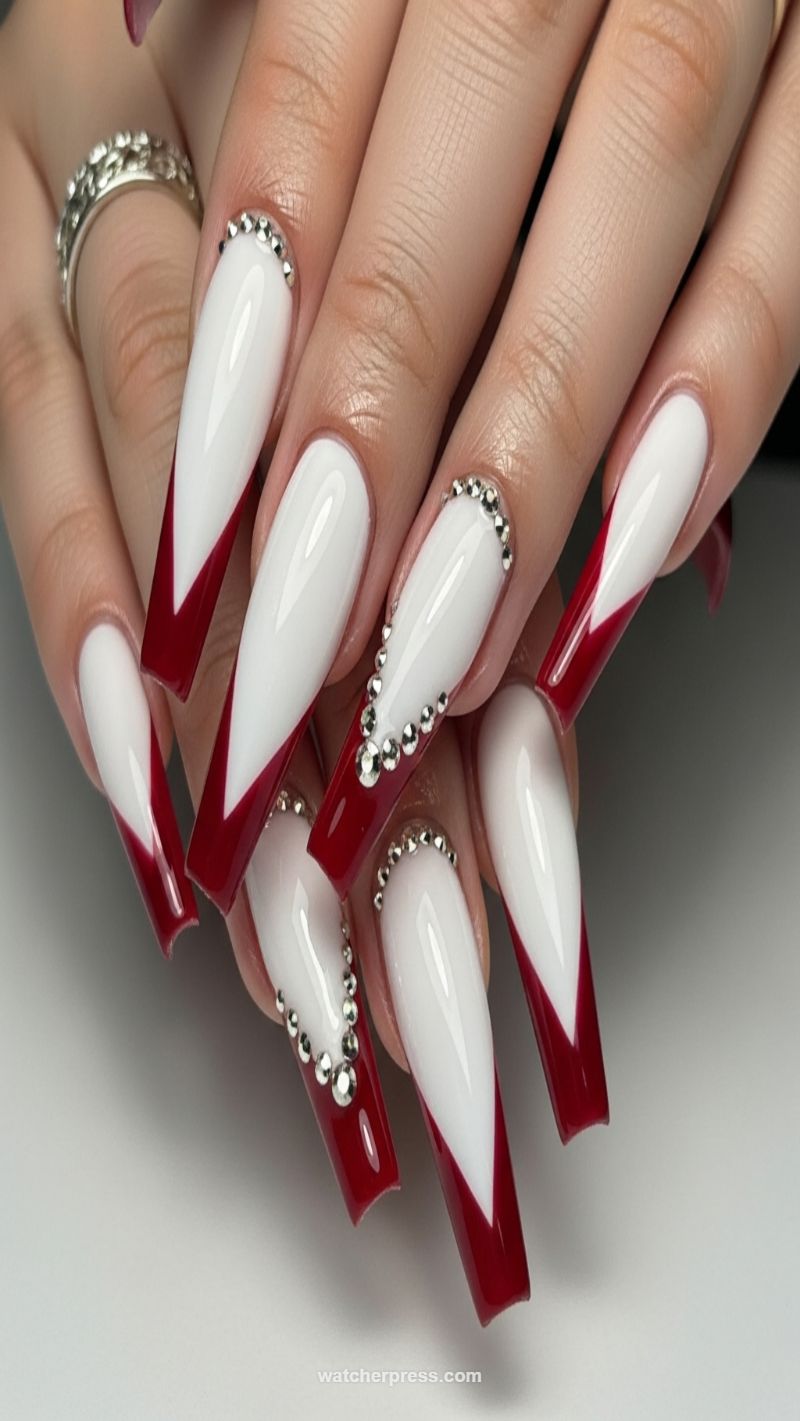 6. High-Contrast V-Tip Coffins with Rhinestones